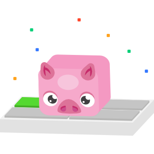 Pig Blook bounces on a multiple choice
      question, highlighting the fun and diversity of Blooket’s library of sets
      and gameplay.